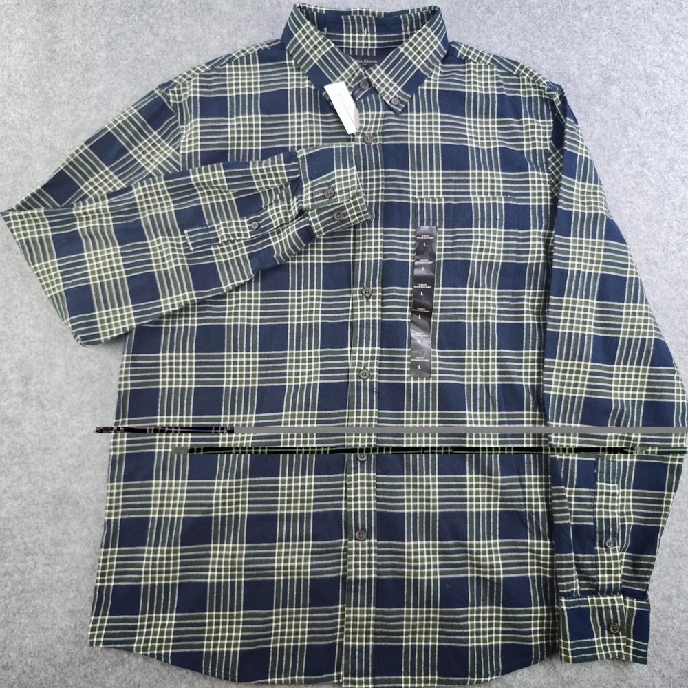 Banana Republic Shirt‎ Mens Large Untucked Fit NWT Blue Green Plaid Long Sleeve